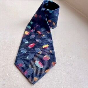Prochownick Navy Blue Classic Men's‎ Neck Tie Multicolored Oval Accents Classic